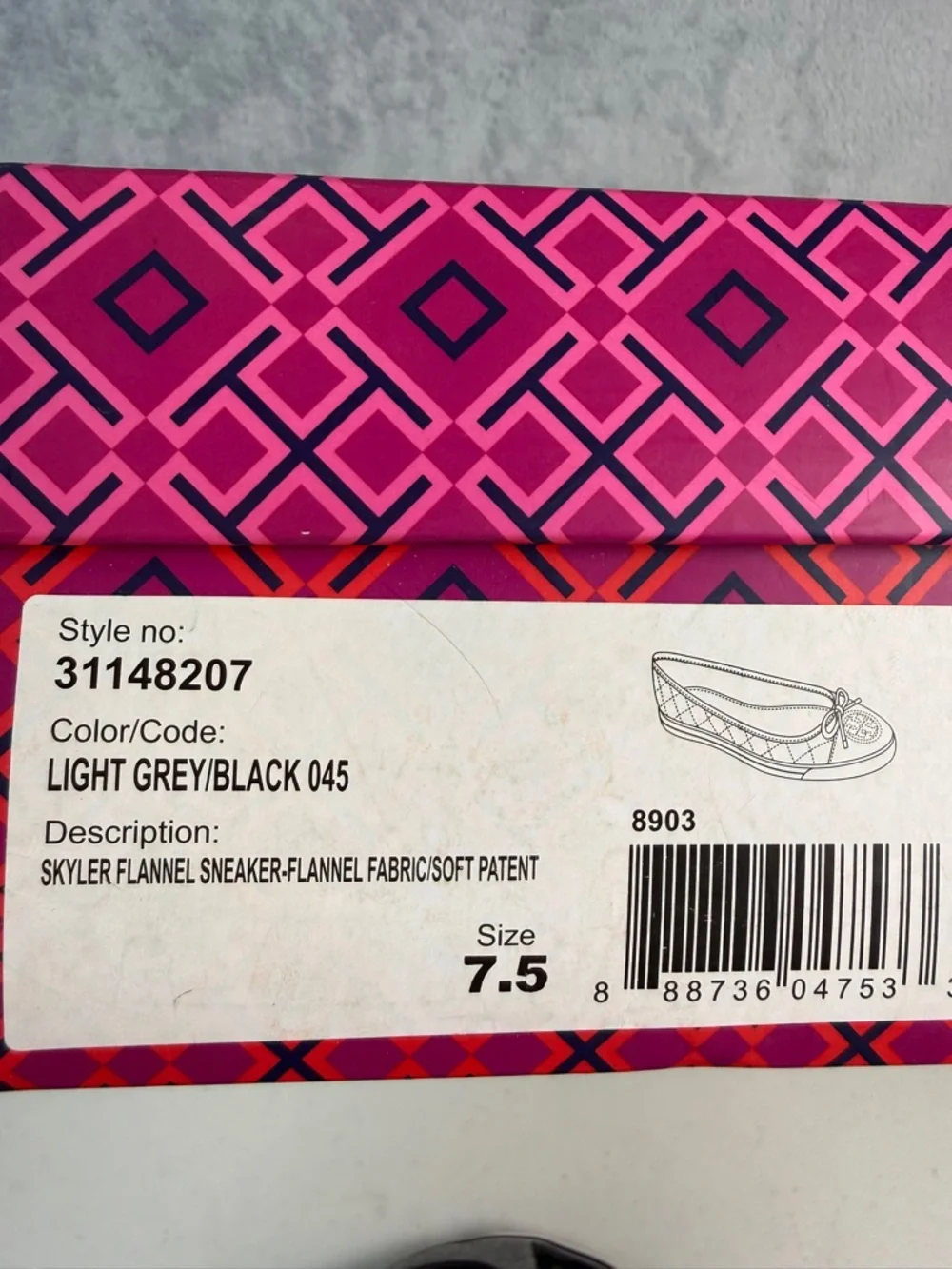 Tory Burch Skyler Sneaker Size 7.5 Flannel Fabric Soft Patent Shoes - Picture 8 of 8